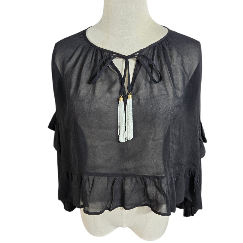 Young Fabulous & Broke Black Sheer Women's Relaxed Fit Boho Blouse Top NWT